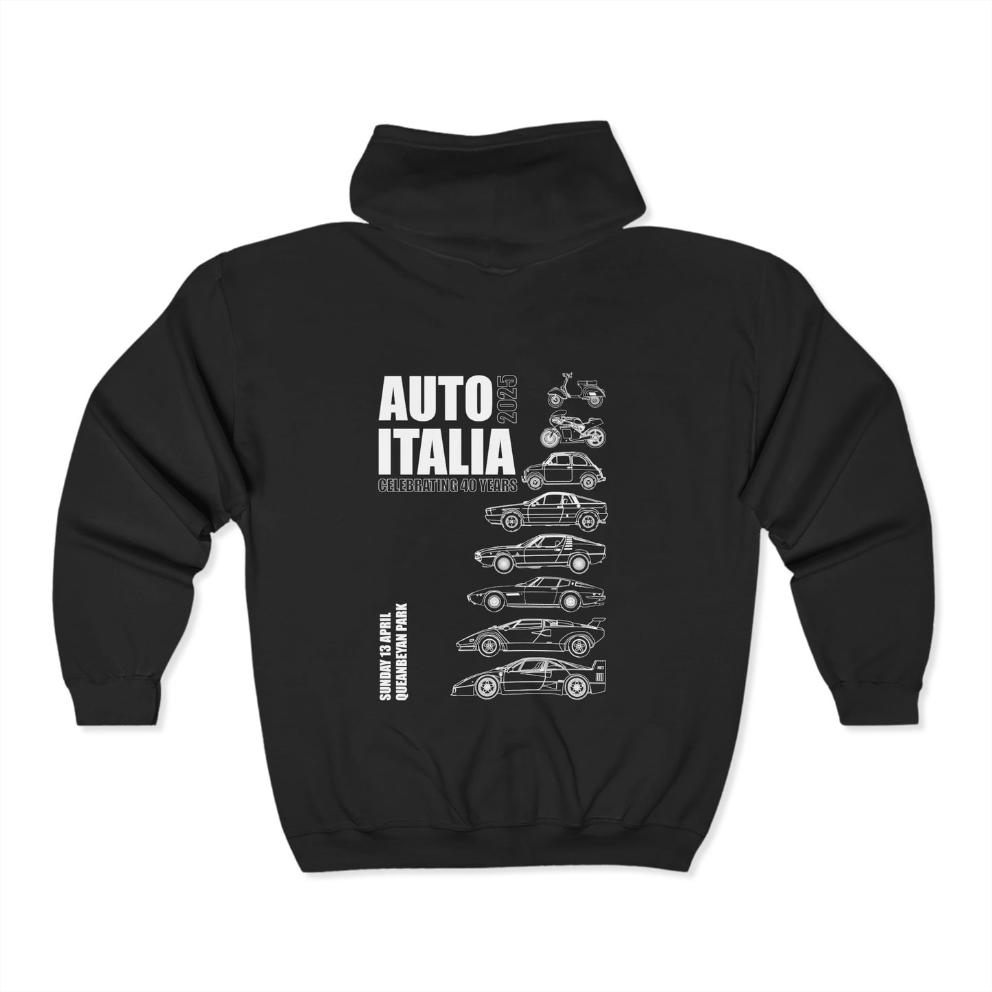 Auto Italia Canberra - Official 2025 Event Zipped Hoodie (White)