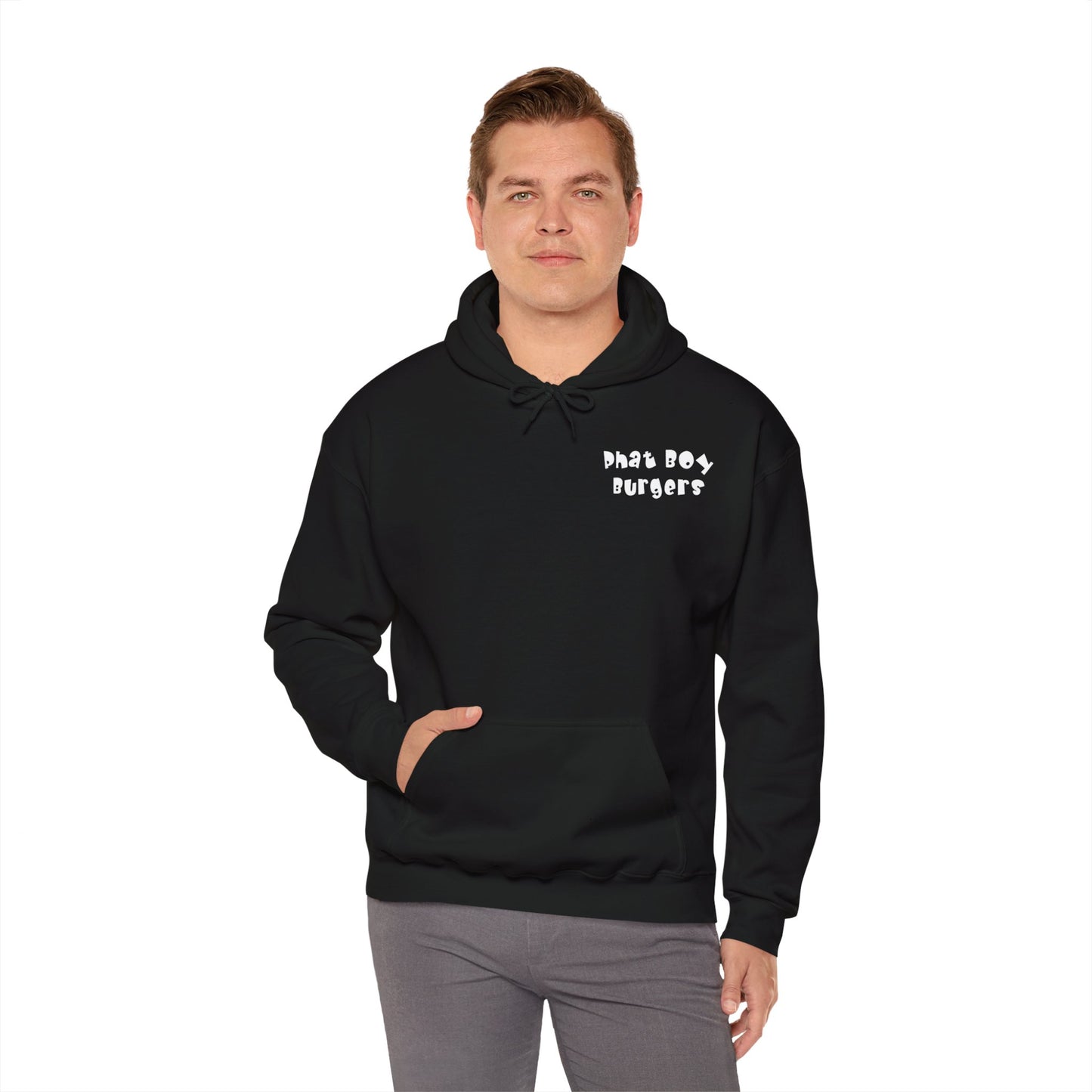 Phat Boy Burgers - Gildan Unisex Heavy Blend Hoodie - White writing with Logo