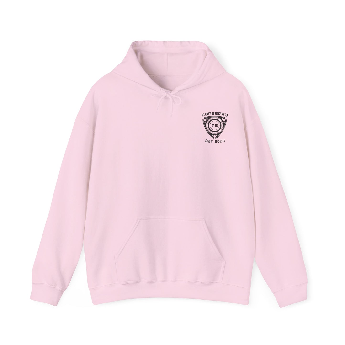 Canberra 7s Day - Gildan Unisex Hoodie - Branded 7s Logo with a water colour Mazda RX-7 (Standard)