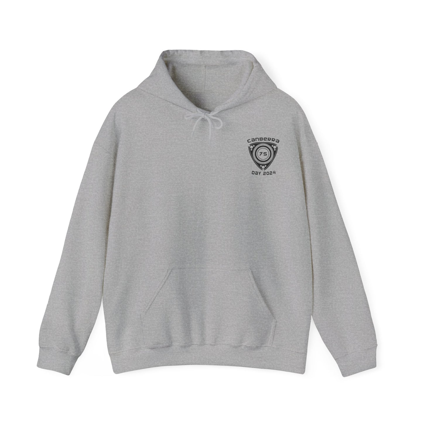 Canberra 7s Day - Gildan Unisex Hoodie - Branded 7s Logo with a water colour Mazda RX-7 (Standard)