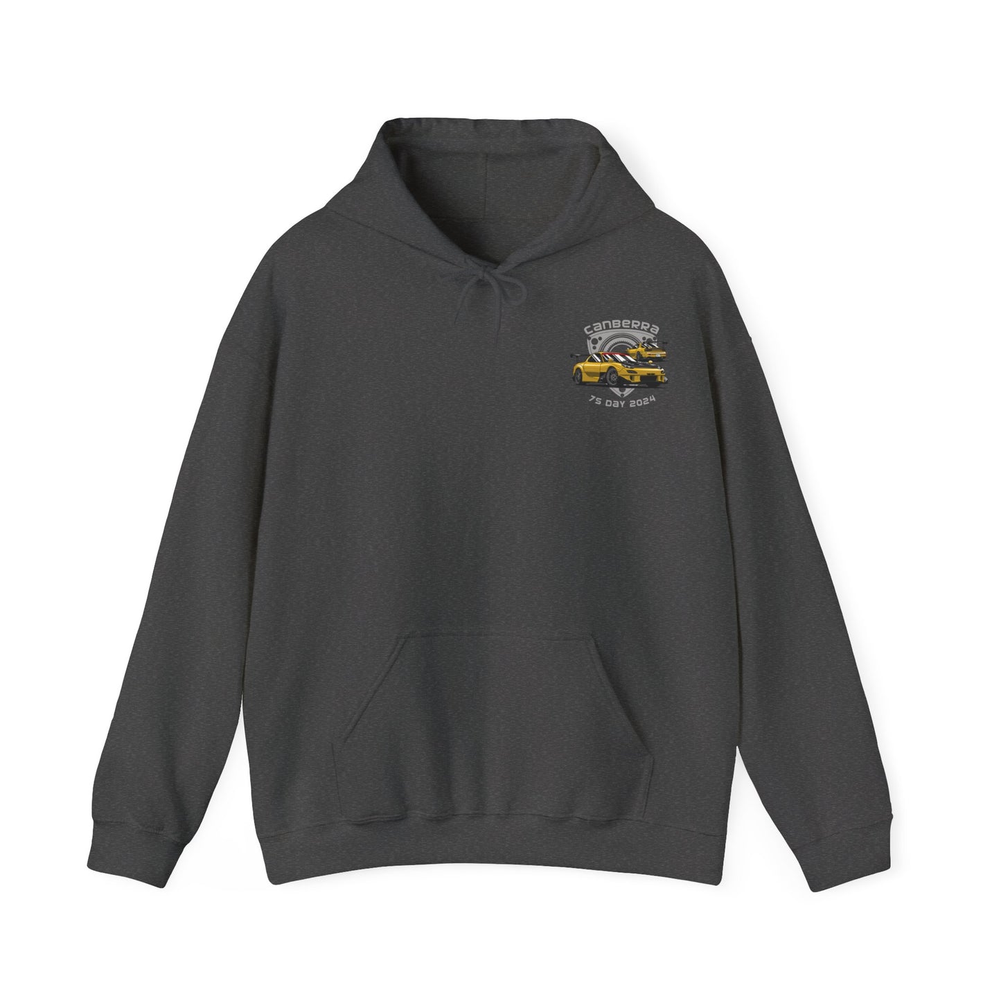 Canberra 7s Day - Gildan Unisex Hoodie with branded with a Mazda RX-7 and Rotor (Standard)